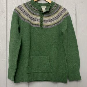 LL Bean Vintage lambswool sweater green fair isle size M see measurements